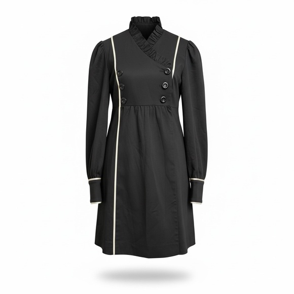 Betsey Johnson Black Dress Coat White Piping Princess Structured Size 10 - Picture 12 of 13